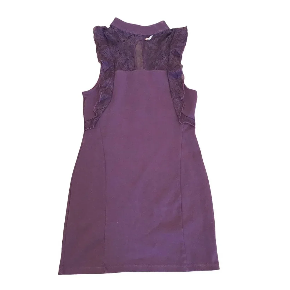 Free People Beaumont Muse Lace Detail Women's Mini Bodycon Dress‎ Size S Purple